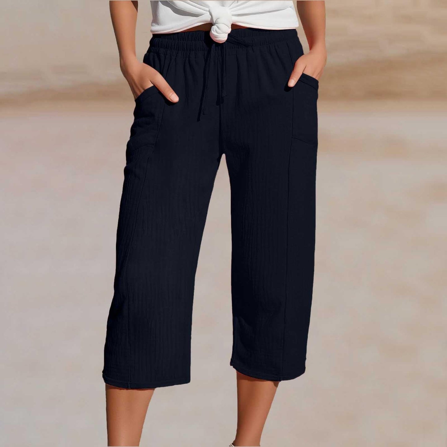 👖✨ Leichte Damen-Capri mit Falten & verstellbarem Bund – 50% RABATT! Premium-Qualität für den Alltag