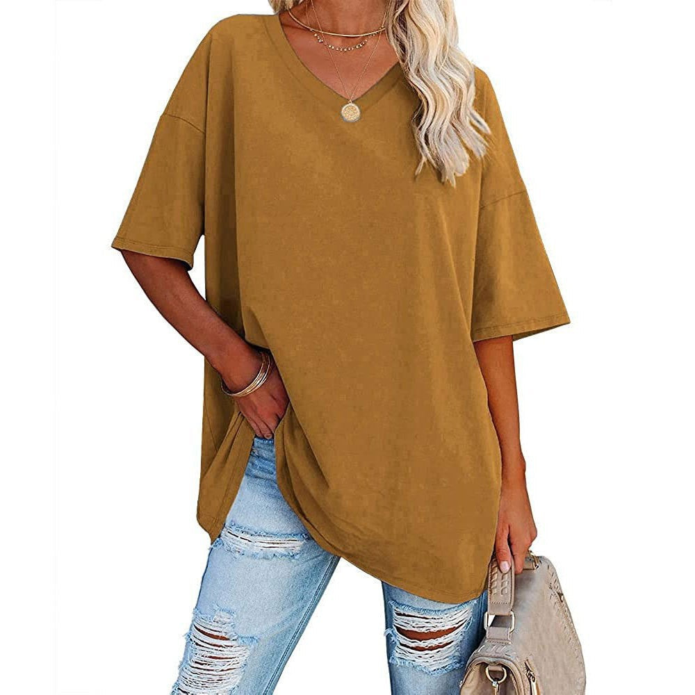 👕📢 50% RABATT! Lässiges, locker sitzendes Damen-T-Shirt mit V-Ausschnitt – Bequem, luftig & vielseitig – Perfekt für Alltag, Freizeit & warme Tage ✨