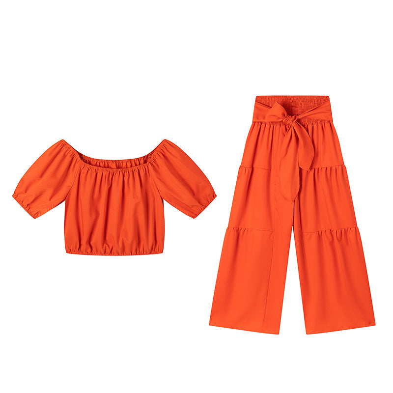 👚👑 Damen zweiteiliges Set: Schulterfreies Oberteil mit Puffärmeln und Weitbeinhose – 50% RABATT! Verspielt, luftig & perfekt für Sommer, Date oder Gartenparty ✨