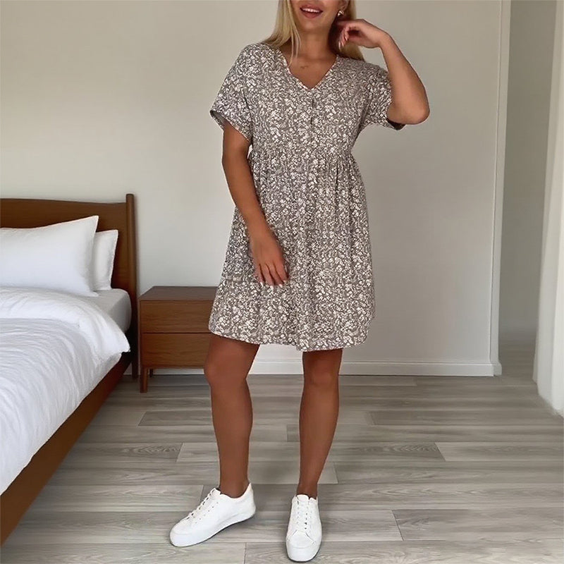 📉Preissenkung! 🔥Sommer-Hot-Sale 50% Rabatt❤️Lässiges Damenkleid mit V-Ausschnitt und kurzen Ärmeln