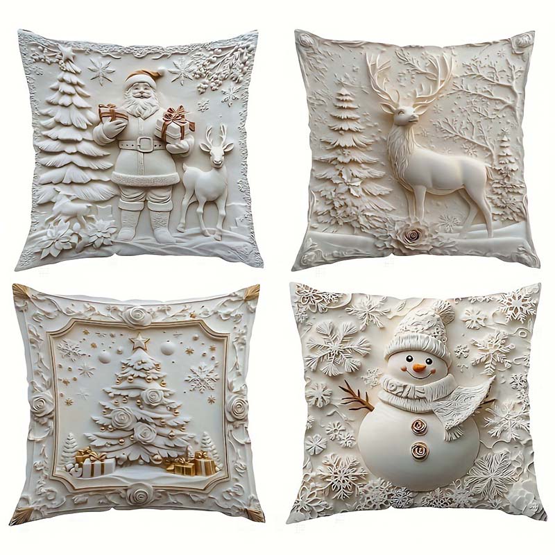 🔥Heißer Verkäufer 50% Rabatt💥🎄 Neue 4-teilige Weihnachts-Kissenbezüge Set – Santa, Schneemann, Tannenbaum & Rentier Motive für Ihre Wohnzimmer-Dekoration