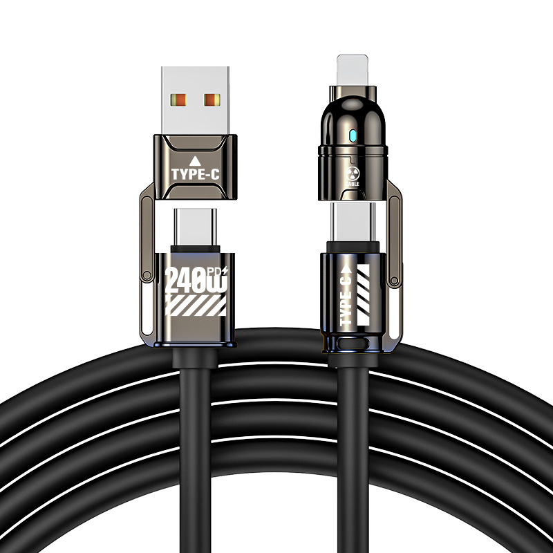 đ„ 4-in-1 Schnellladekabel 240W â USB-C & USB-A, E-Marker Chip, Silikonkabel fĂŒr Laptop, Handy & Tablet