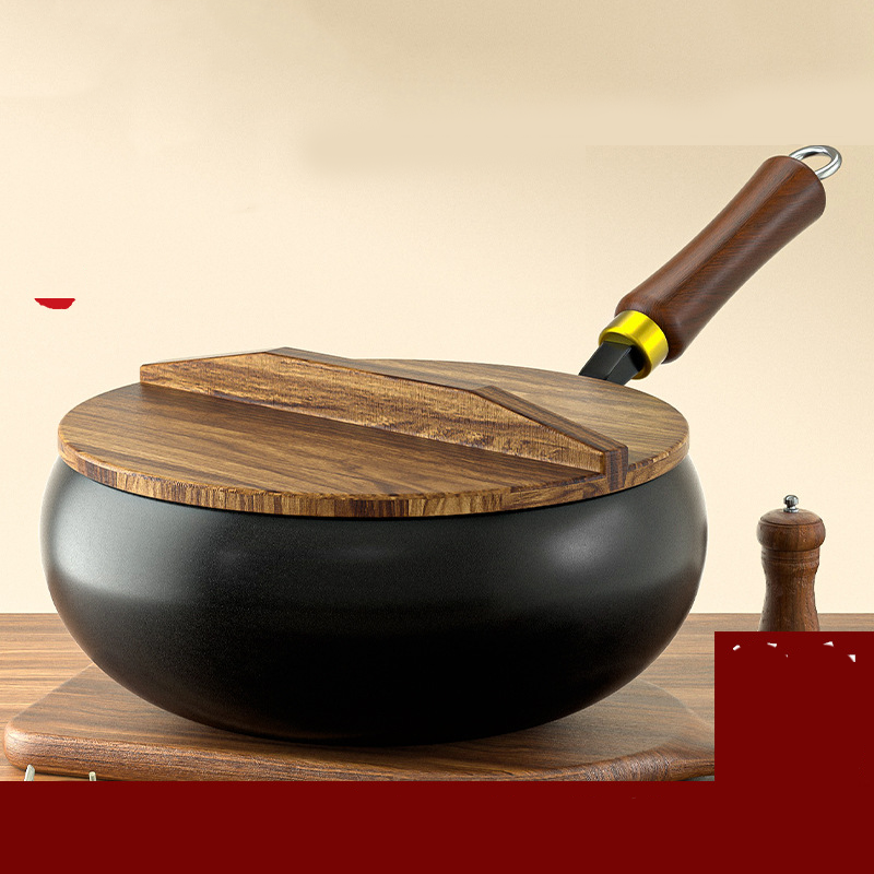 🔥🔥50 % Rabatt 🍳✨Alteisen Wok – Robuster Gusseisenbräter mit Deckel für Braten & Kochen👩🍳🍲