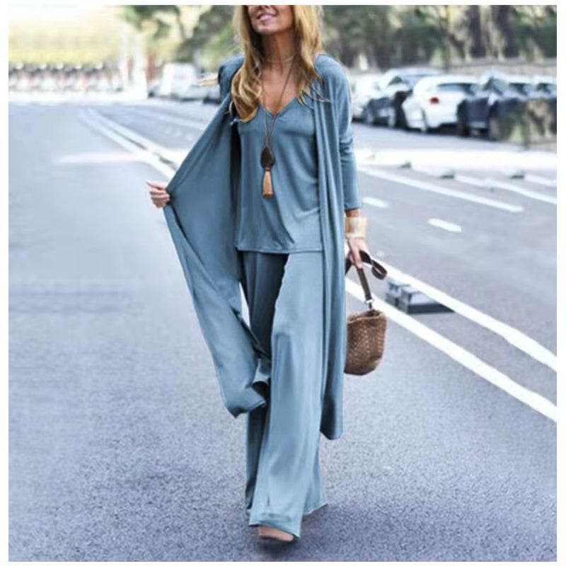 🧥👚 Zeitlich begrenzt: 50% RABATT! 3-teiliges, lockeres Damen-Loungewear-Set – V-Ausschnitt Top, Fließhose & Strickjacke für perfekten Komfort 🍂
