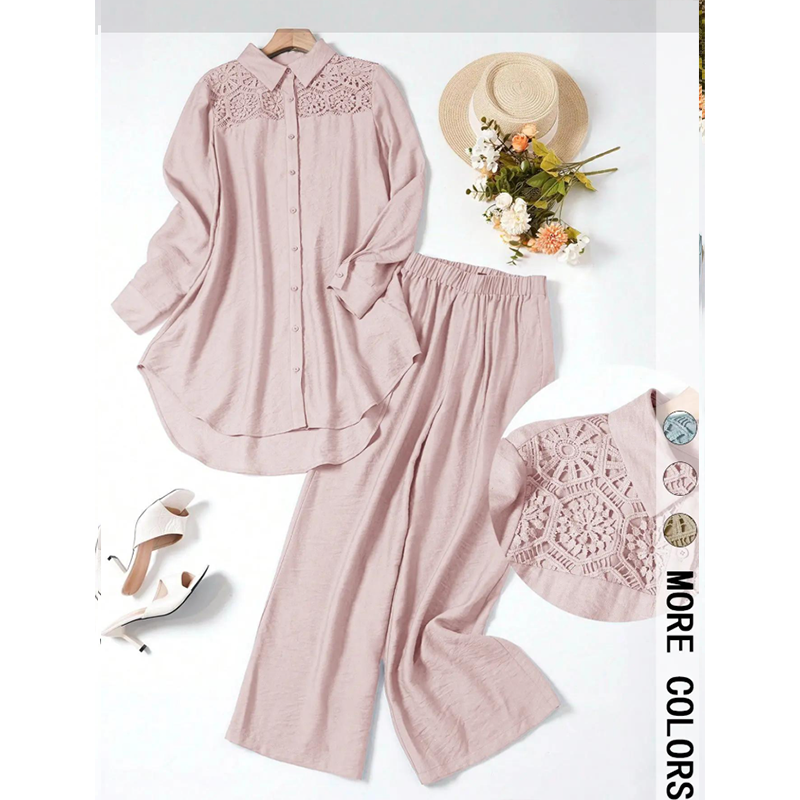 🥳HOT SALE 2026🥳 💞50K+ VERKAUFT!💥49% RABATT! 🔥Spitzen-Patchwork Shirt & Hose 2-teiliges Set