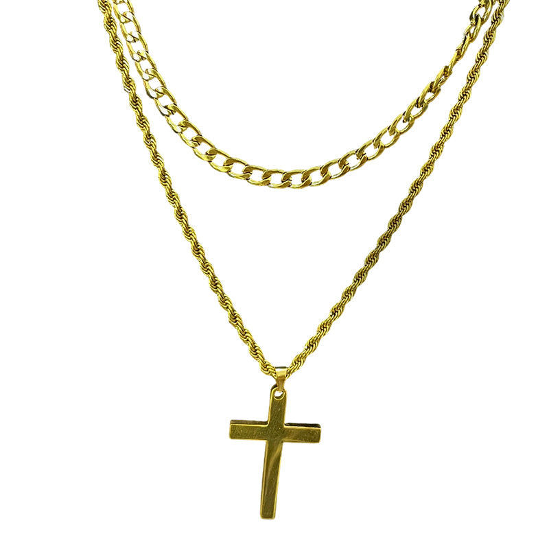 ✝️✨ 50% RABATT! Doppelschichtige Halskette mit Kreuzanhänger – Zeitlos elegant, mit doppelter Kette für einen modernen Look 💫
