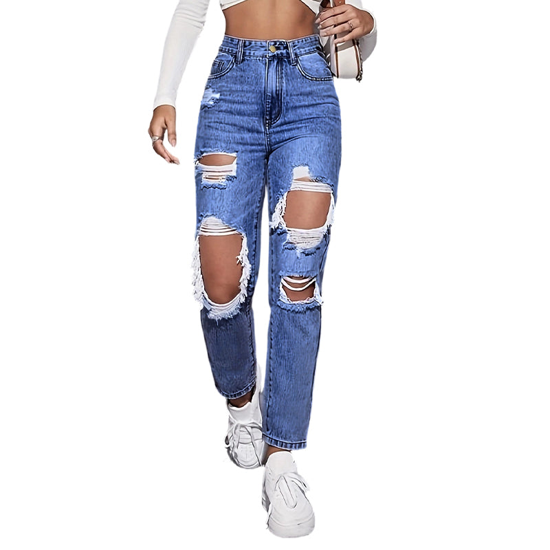 đ 50% RABATT! đ„ Damen Hochbund-Jeans mit Destroyed-Optik & geradem Bein â Stylisch, bequem & perfekt fĂŒr den lĂ€ssigen Alltagslook âš