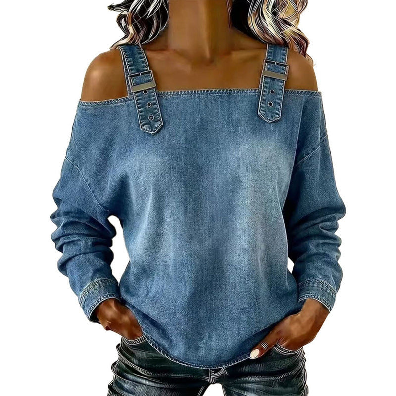 đ⨠50% RABATT! Damen Denim-Top mit breiten Trägern & Off-Shoulder-Ausschnitt â Lässig, sommerlich & perfekt fĂźr heiĂe Tage âď¸