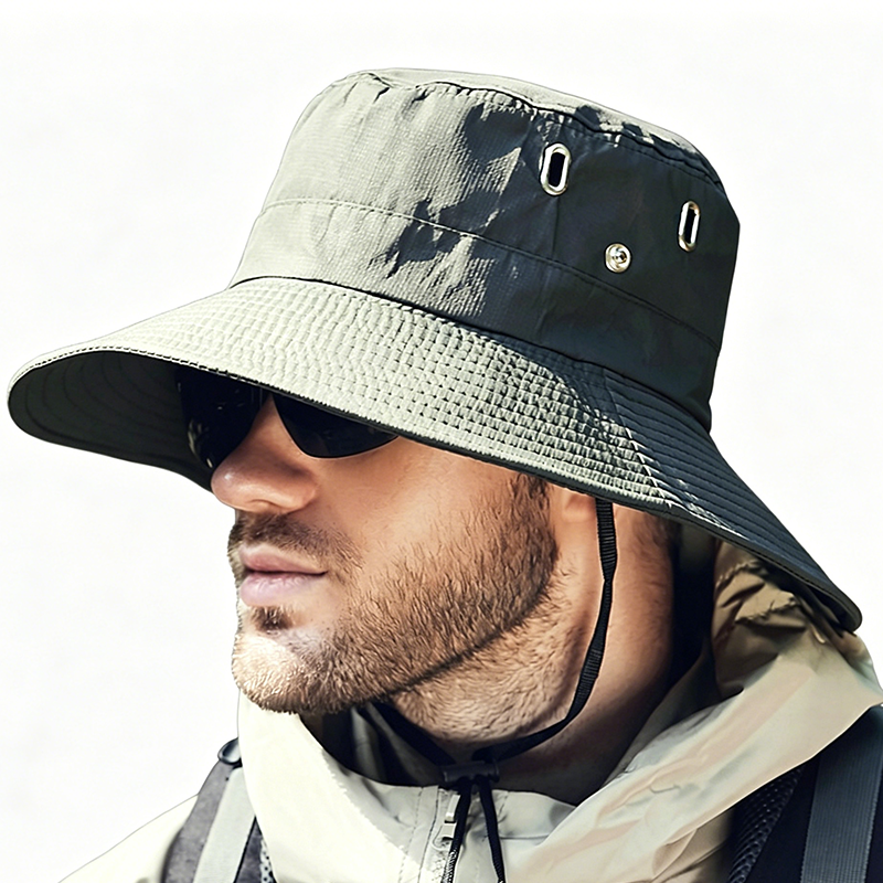🧢 ☀️ Outdoor-Sonnenhut mit breiter Krempe & Kinnriemen – Leicht, schützend & perfekt für Strand und Wandern 🏖️ 🥾