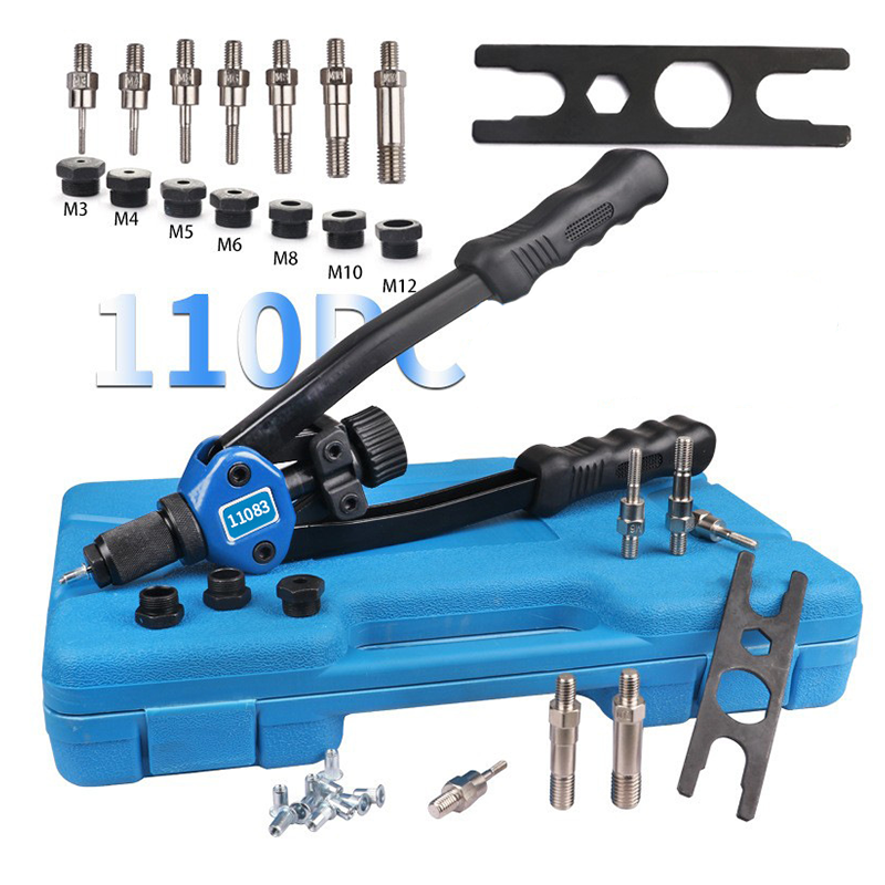 🛠️ Doppelgriff-Nietmuttern-Werkzeugset – Profi-Set mit werkzeuglosem Dornwechsel – M3–M12, kraftsparende Doppelhebel, blind setzbar in Blech & Profil – Stabil, präzise & sofort startklar 🔩