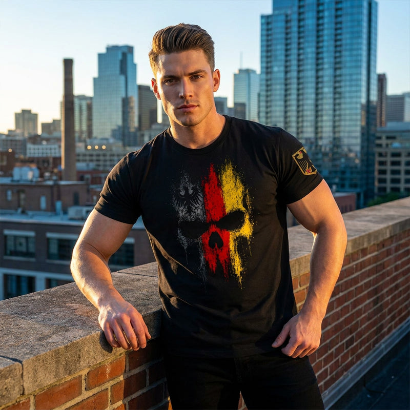 👕 50% RABATT! 💀 Herren T-Shirt mit deutschem Flaggen-Totenkopf-Motiv – Weicher Baumwollstoff, Rundhals & auffälliges Design – Perfekt für jeden Tag & besondere Anlässe 🇩🇪