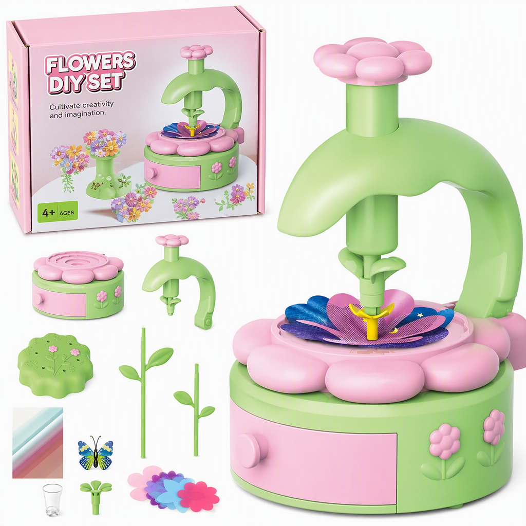 Kids DIY Flower Bouquet Making Kit with Flower Press Machine Arts and Crafts Toy Gift for Girls