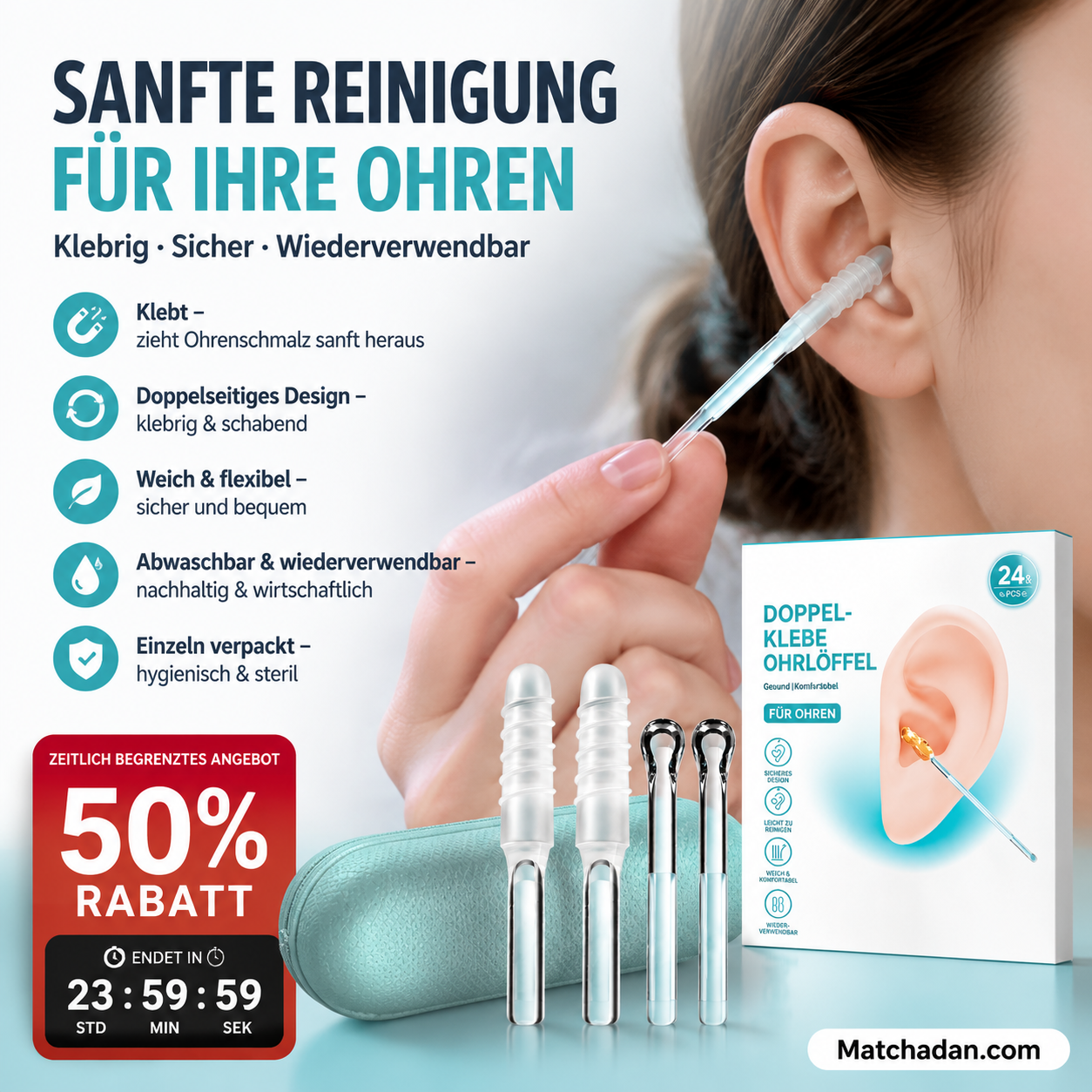 đâš 50% RABATT! Selbstklebendes Werkzeugset zum Entfernen von Ohrenschmalz â Sanft, hygienisch & ohne WattestĂ€bchen â Perfekt fĂŒr die tĂ€gliche Ohrpflege zu Hause đ