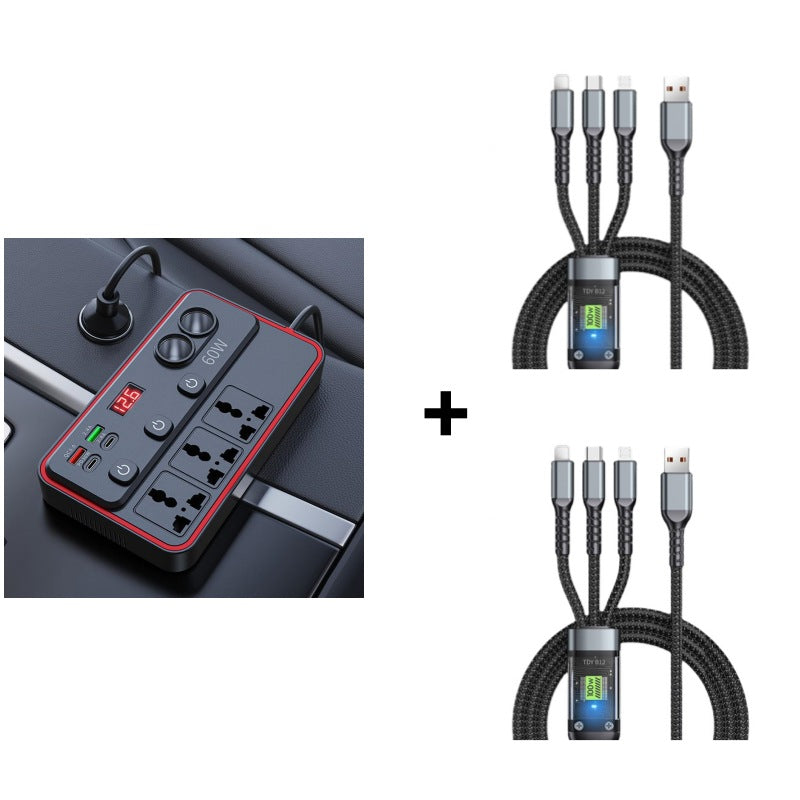 🔌🚗 50% RABATT! Multifunktionales Autoladegerät mit Steckdosen und USB-Anschluss – 3 USB-Ports, 2 AC-Steckdosen & LED-Beleuchtung ✨