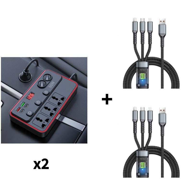 🔌🚗 50% RABATT! Multifunktionales Autoladegerät mit Steckdosen und USB-Anschluss – 3 USB-Ports, 2 AC-Steckdosen & LED-Beleuchtung ✨