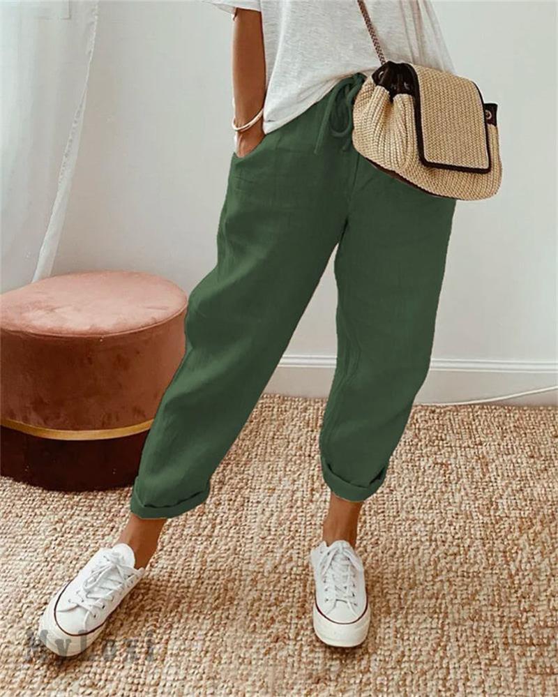 👖💕 50% RABATT! Damen Baumwoll-Leinenhose mit elastischem Bund – Lässig, bequem & atmungsaktiv! ✨
