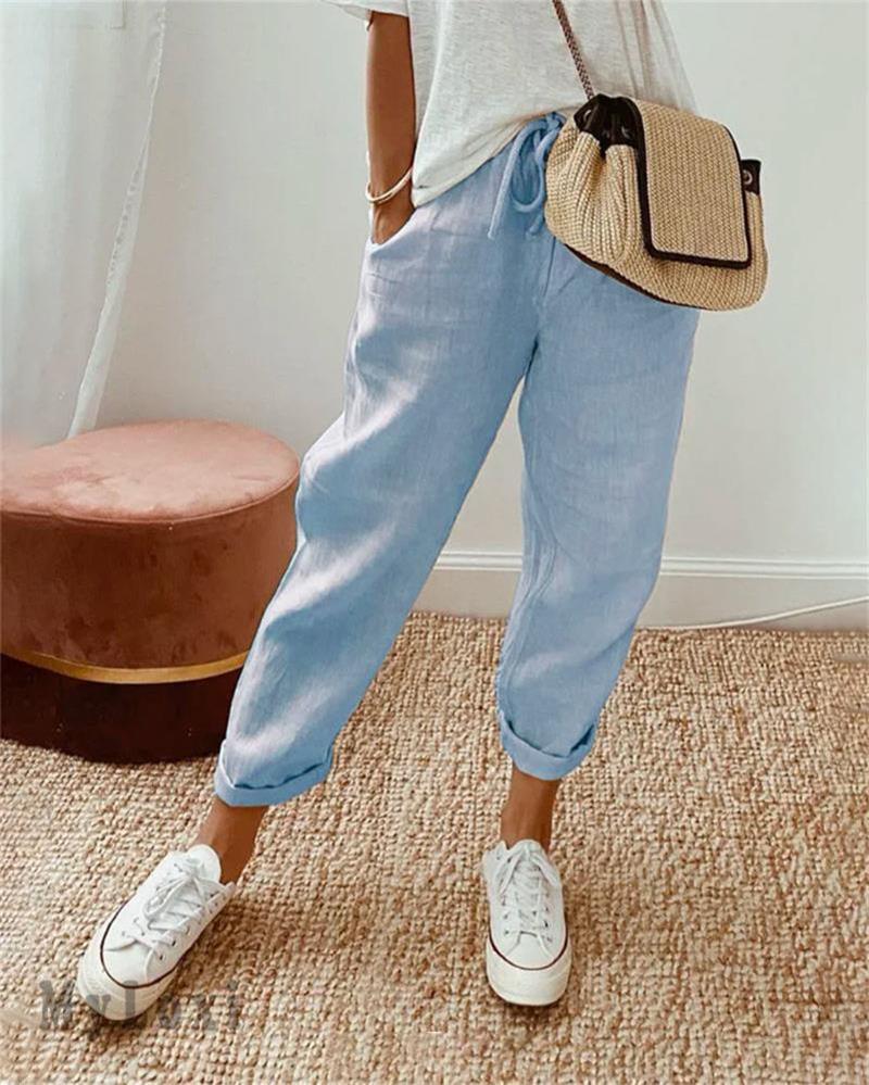 👖💕 50% RABATT! Damen Baumwoll-Leinenhose mit elastischem Bund – Lässig, bequem & atmungsaktiv! ✨