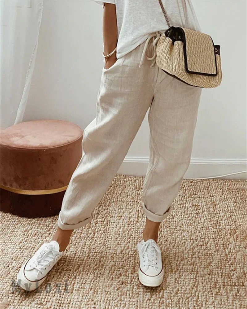 👖💕 50% RABATT! Damen Baumwoll-Leinenhose mit elastischem Bund – Lässig, bequem & atmungsaktiv! ✨