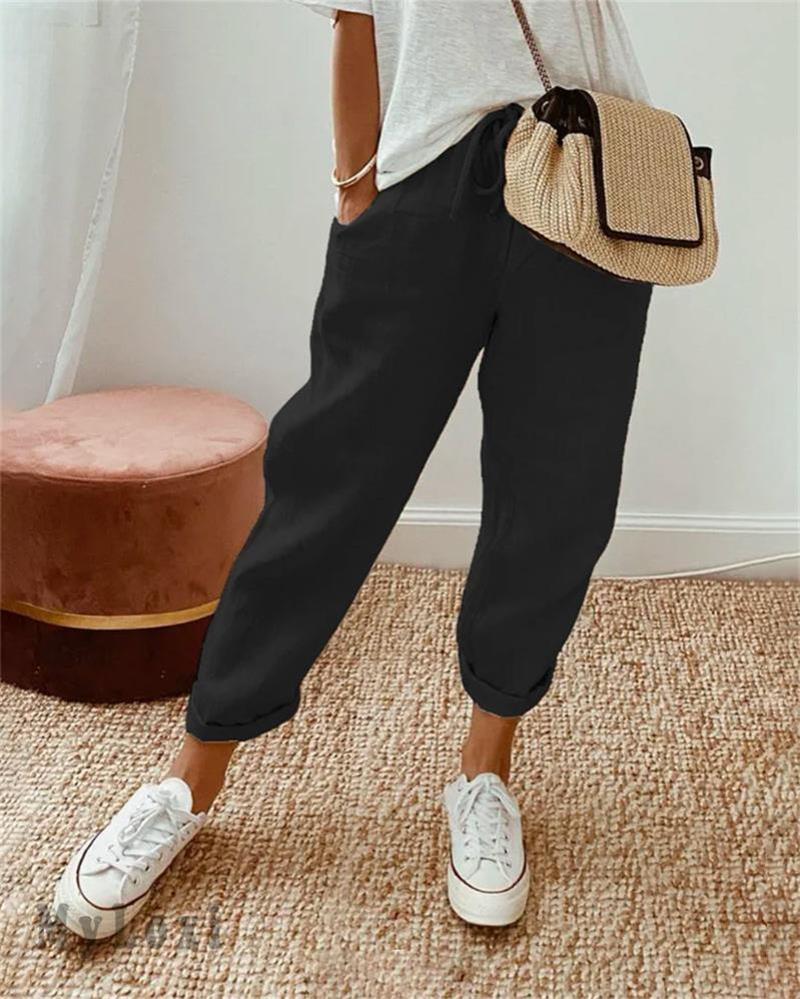 👖💕 50% RABATT! Damen Baumwoll-Leinenhose mit elastischem Bund – Lässig, bequem & atmungsaktiv! ✨