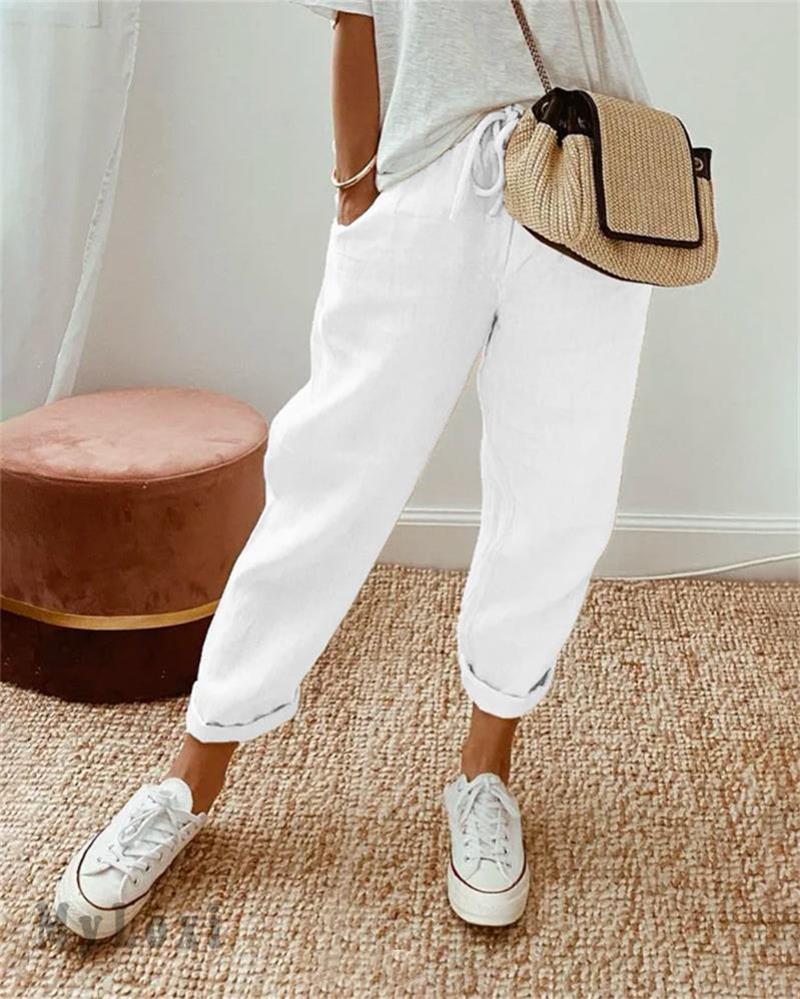 👖💕 50% RABATT! Damen Baumwoll-Leinenhose mit elastischem Bund – Lässig, bequem & atmungsaktiv! ✨