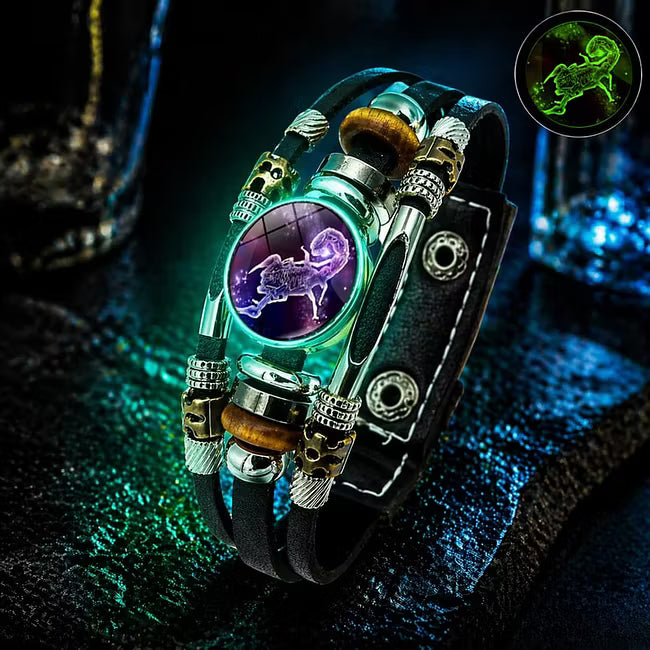 💥Last-Minute-Angebot – 50 % Rabatt ☪️Im Dunkeln leuchtendes Lederarmband mit Sternzeichen für Männer und Frauen (6,9/8,1 Zoll)♑️