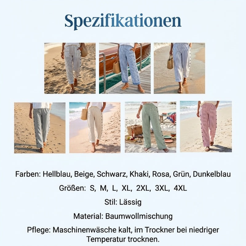 👖🎉 SOLANGE DER VORRAT REICHT: 50% RABATT! Bequeme blau gestreifte Hose mit Seitentaschen – Leicht, lässig & perfekt für Alltag & Freizeit ✨