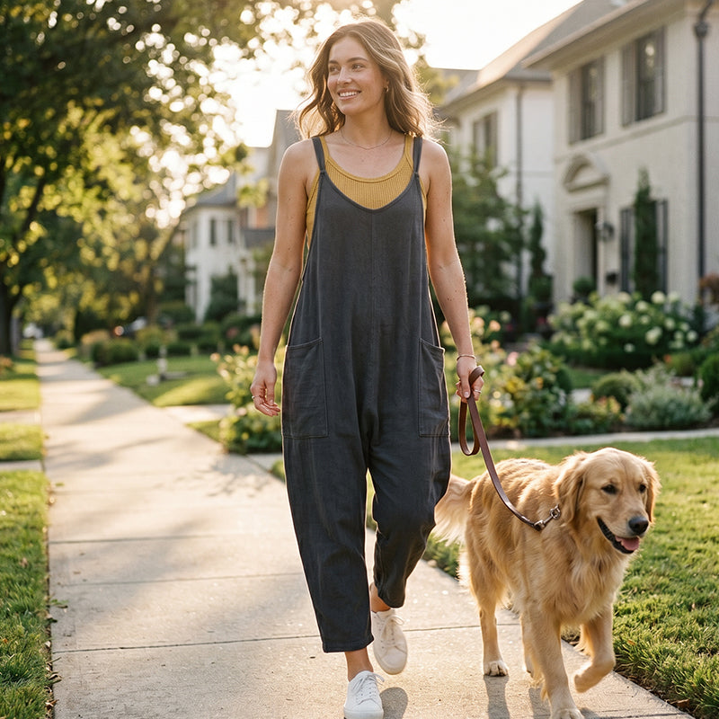 👗✨ 50% RABATT! Minimalistischer Overall mit Taschen und V-Ausschnitt – Schlicht, elegant & perfekt für Alltag, Büro & Freizeit 🌿
