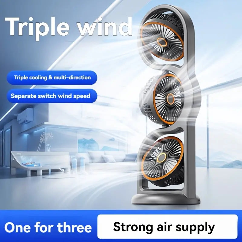 🌬️✨ NEU 2026! 50% RABATT! Tragbarer USB-wiederaufladbarer Dreikopfventilator – 360° Luftzirkulation & 5 Geschwindigkeitsstufen – Ideal für Studentenwohnheim, Outdoor & als Tischventilator 🎓🔋