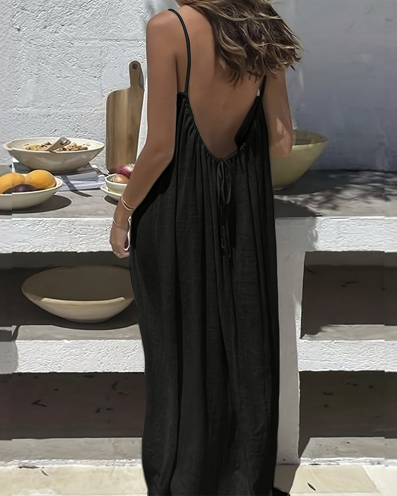 👗 50% RABATT! 💃 Einfarbiges Rückenfreies Cami-Kleid für Damen – Leicht, Luftiger Schnitt & Perfekt Für Den Sommer ☀️