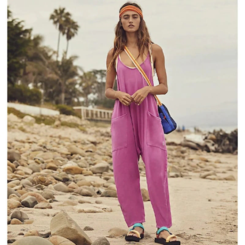 👗✨ 50% RABATT! Minimalistischer Overall mit Taschen und V-Ausschnitt – Schlicht, elegant & perfekt für Alltag, Büro & Freizeit 🌿
