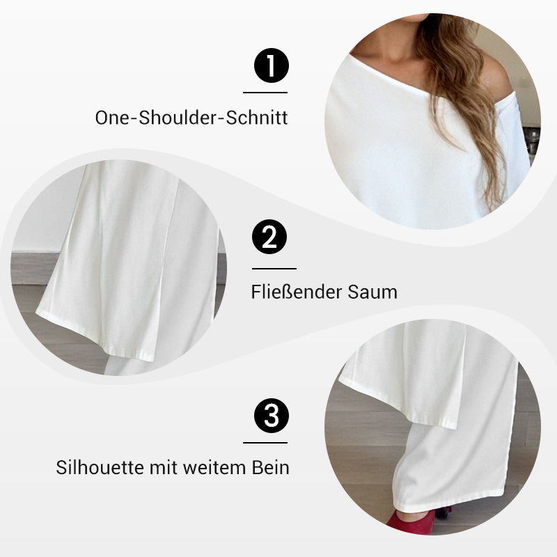 🌸Sommer-Sonderverkauf – 50 % Rabatt💖Einfarbiges Set aus schulterfreiem Oberteil und Hose