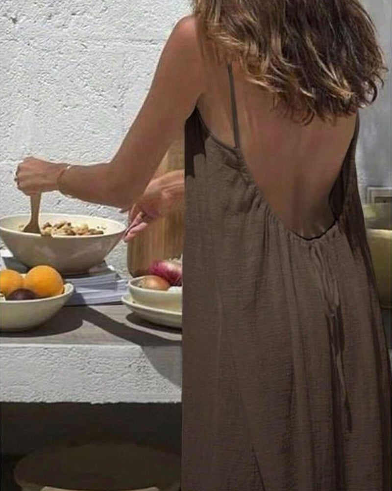 👗 50% RABATT! 💃 Einfarbiges Rückenfreies Cami-Kleid für Damen – Leicht, Luftiger Schnitt & Perfekt Für Den Sommer ☀️