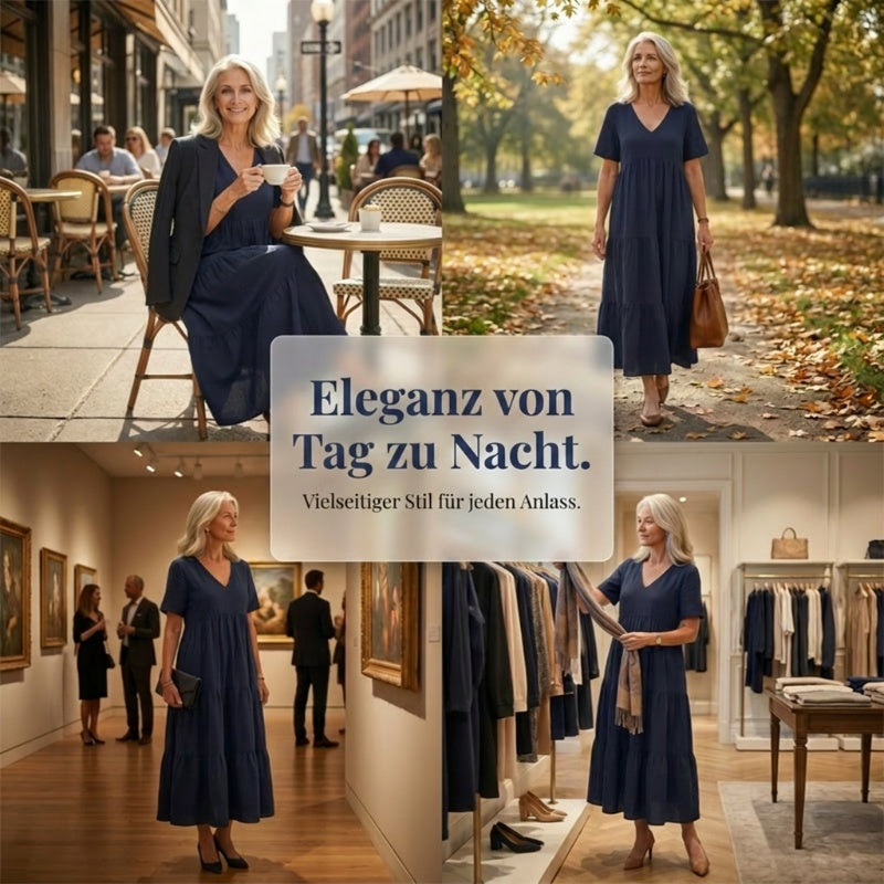 🍃 Langes Baumwoll-Leinenkleid mit V-Ausschnitt | Lockere Passform, figurschmeichelnd