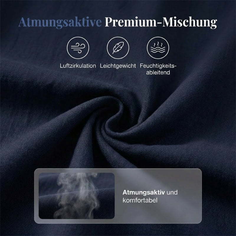 🍃 Langes Baumwoll-Leinenkleid mit V-Ausschnitt | Lockere Passform, figurschmeichelnd