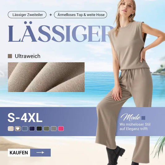 🔥 50 % RABATT! 🌺✨ 2025 Neue Damen Zweiteiler – Cap Sleeve Top & Weite Cropped Hose 💃👗