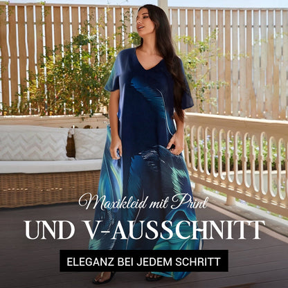 👗🌺 50% RABATT! Damen-Maxikleid mit V-Ausschnitt und Print – Lässig, romantisch & perfekt für Sommer, Strand & Urlaub ✨