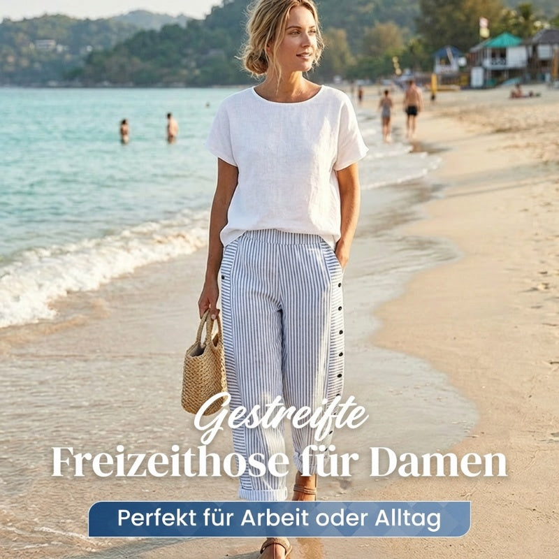 👖🎉 SOLANGE DER VORRAT REICHT: 50% RABATT! Bequeme blau gestreifte Hose mit Seitentaschen – Leicht, lässig & perfekt für Alltag & Freizeit ✨