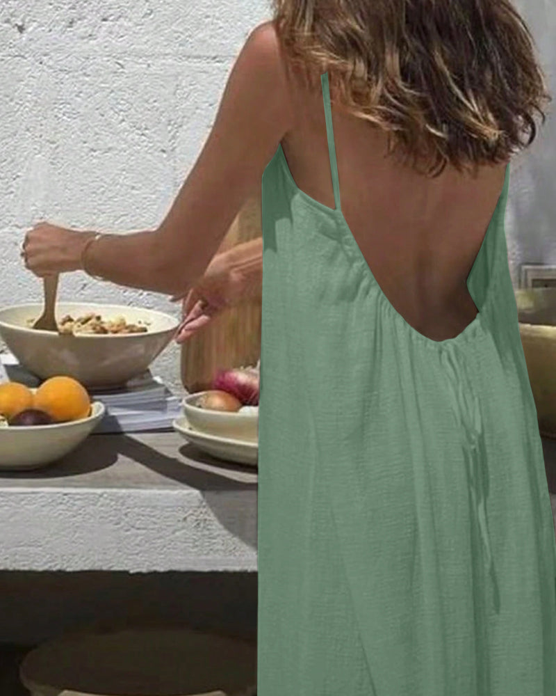 👗 50% RABATT! 💃 Einfarbiges Rückenfreies Cami-Kleid für Damen – Leicht, Luftiger Schnitt & Perfekt Für Den Sommer ☀️