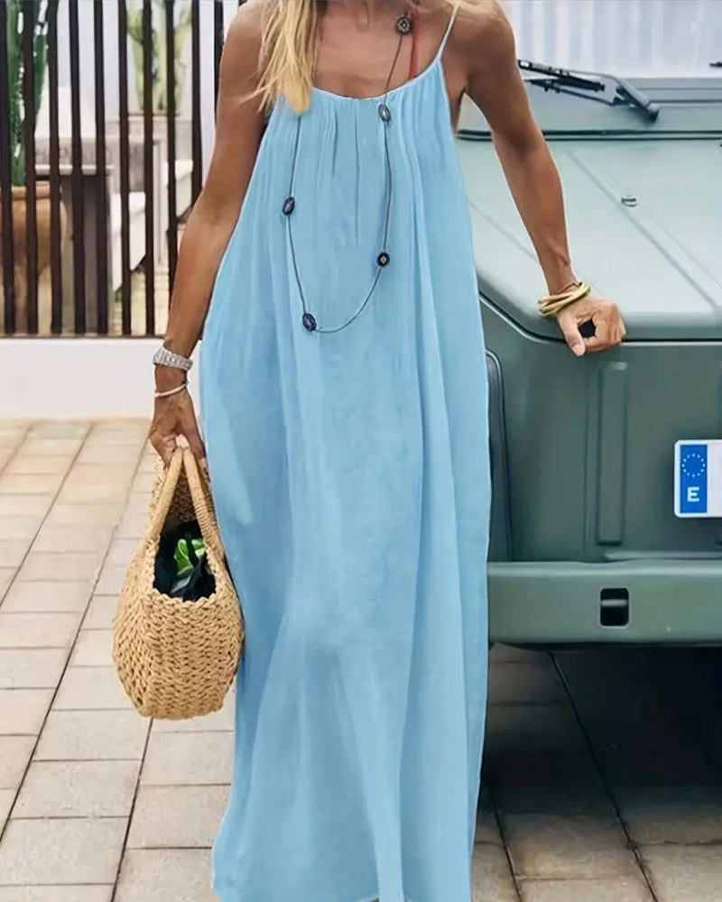 👗 50% RABATT! 💃 Einfarbiges Rückenfreies Cami-Kleid für Damen – Leicht, Luftiger Schnitt & Perfekt Für Den Sommer ☀️