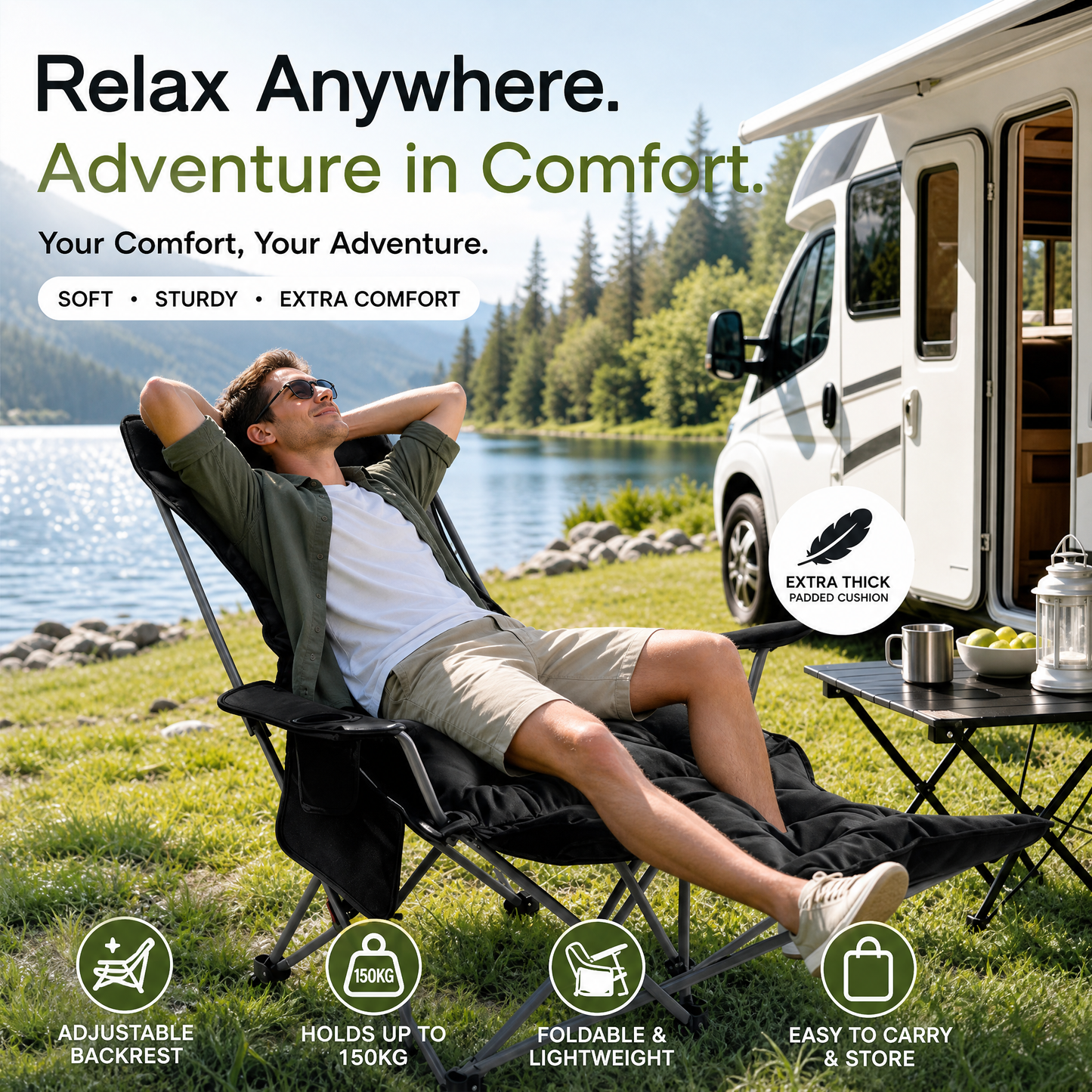 🪑  Tragbarer verstellbarer Klappstuhl für Außenbereich – Leicht, stabil & vielseitig – Ideal für Garten, Camping, Strand oder Terrasse – einfacher Transport und Aufbau 🏕️✨