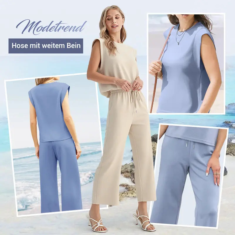 🔥 50 % RABATT! 🌺✨ 2025 Neue Damen Zweiteiler – Cap Sleeve Top & Weite Cropped Hose 💃👗