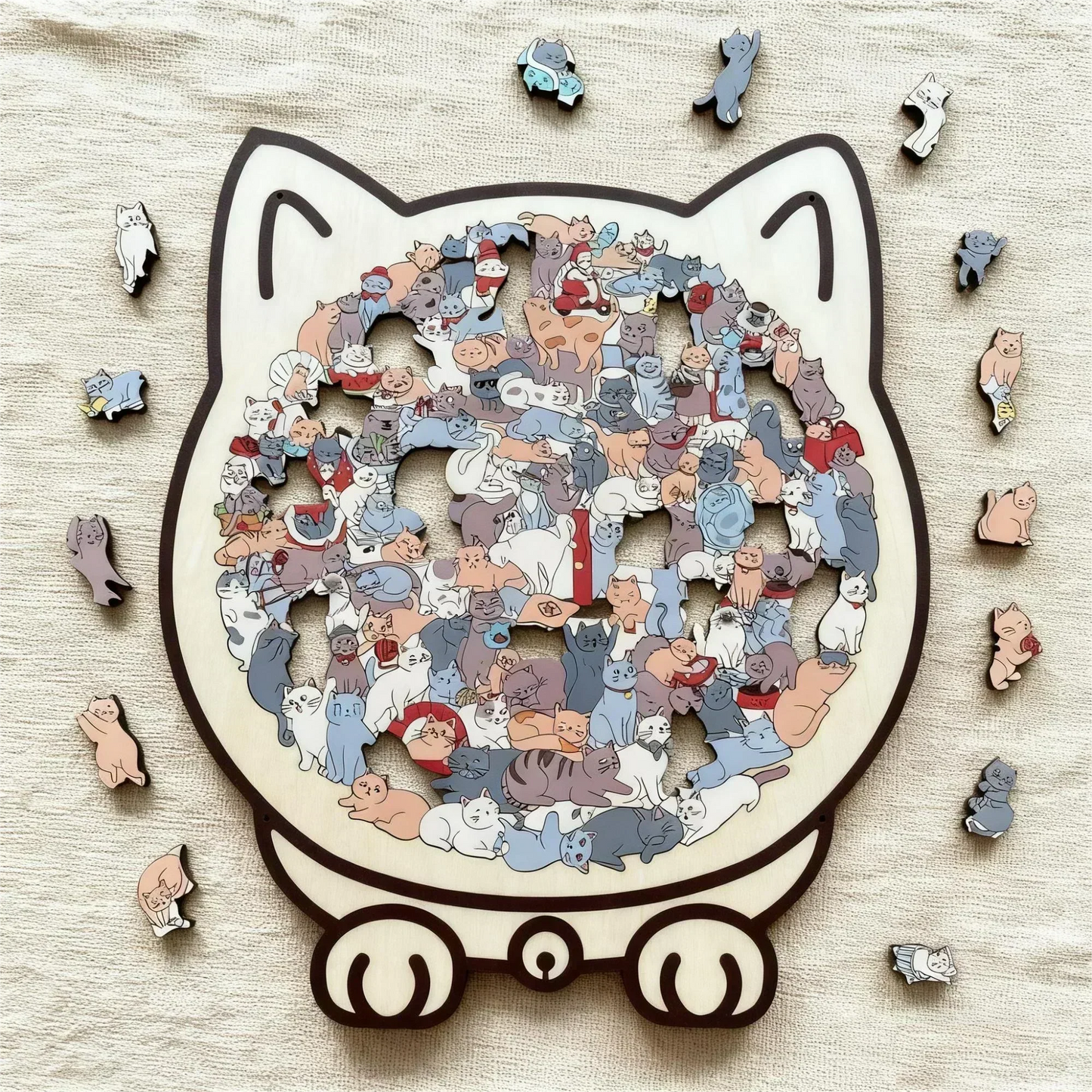 ✅Eine interessante Puzzle, die du noch nicht gesehen hast🎅Morandi-farbenes Katzenförmiges Holzpuzzle mit 135 Teilen