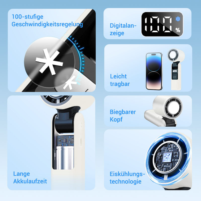 🧊❄️ SOMMERAKTION: −50% – NUR KURZE ZEIT! Mini Handventilator mit Eiskühlfunktion – 4000 mAh Akku, kompakt 183 mm, 3 Farben (Grau/Rosa/Weiß) – Perfekt für Strand, Büro & unterwegs ✨