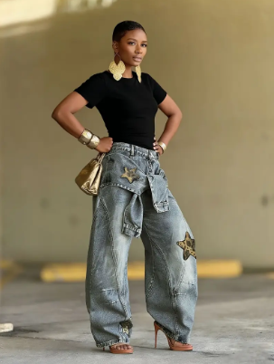 👖 50% RABATT! ⭐ Unisex Baggy-Jeans mit Stern-Patches – Lässiger Oversize-Schnitt, weicher Denim & angesagter 90s-Look ✨
