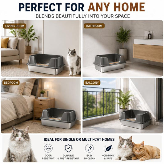 😺 50% RABATT! 🛡️ Edelstahl-Katzentoilette – Geruchsdicht, streusicher & leicht zu reinigen – Ideal für Mehrkatzen-Haushalte 🐾