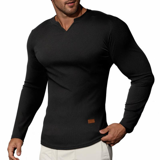 Ripp-Langarmshirt mit V-Ausschnitt für Fitness, Training & Sport