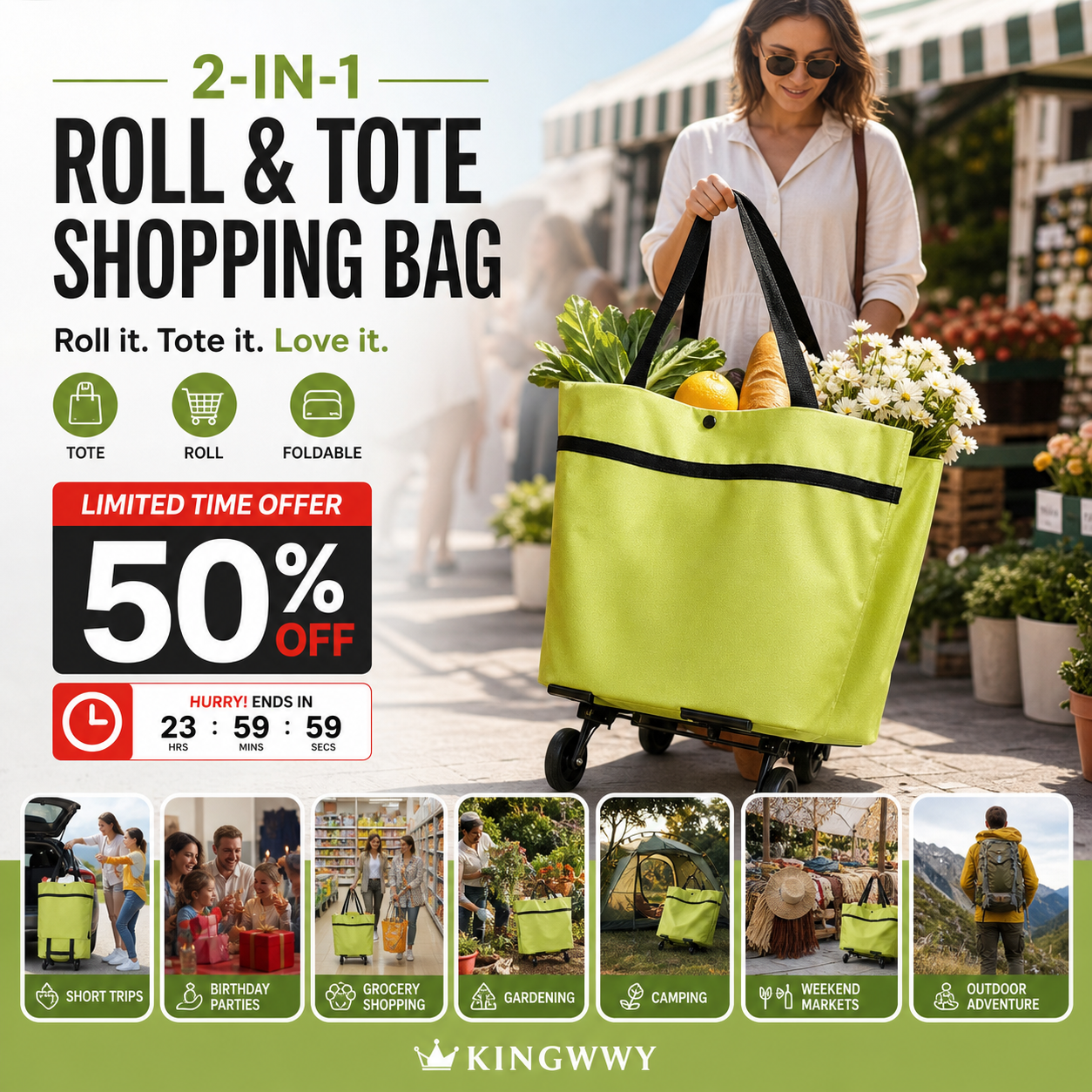 📢📢 50% Rabatt !!🛍️2-in-1 faltbarer Einkaufswagen