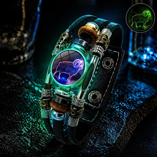 💥Last-Minute-Angebot – 50 % Rabatt ☪️Im Dunkeln leuchtendes Lederarmband mit Sternzeichen für Männer und Frauen (6,9/8,1 Zoll)♑️