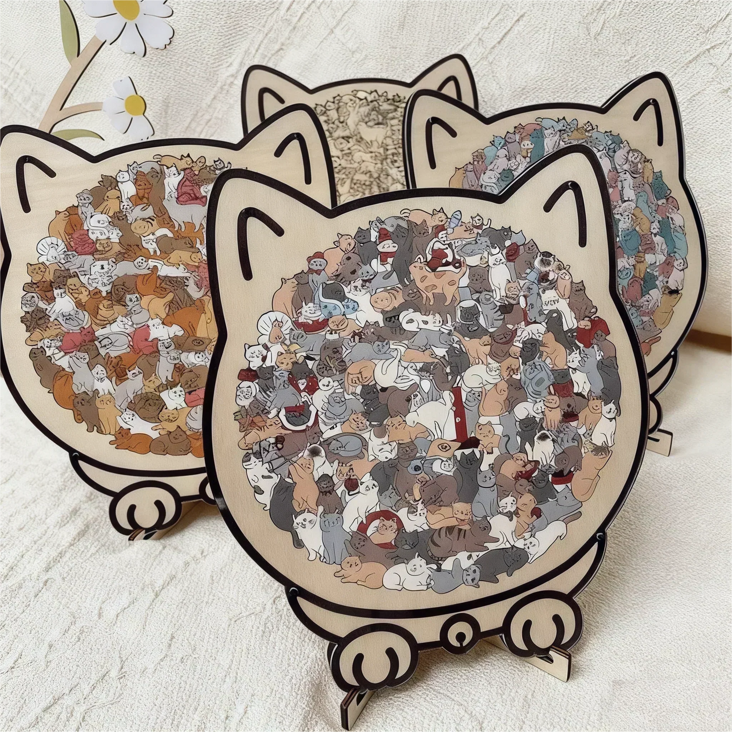 ✅Eine interessante Puzzle, die du noch nicht gesehen hast🎅Morandi-farbenes Katzenförmiges Holzpuzzle mit 135 Teilen