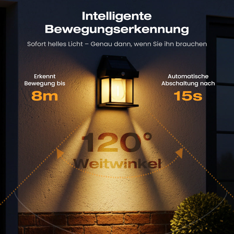 ⏳Zeitlich begrenztes Angebot⏳ Solar-Wandleuchte mit Bewegungsmelder – warmweißes Licht im Laternenstil, 3 Modi, Schwarz oder Weiß